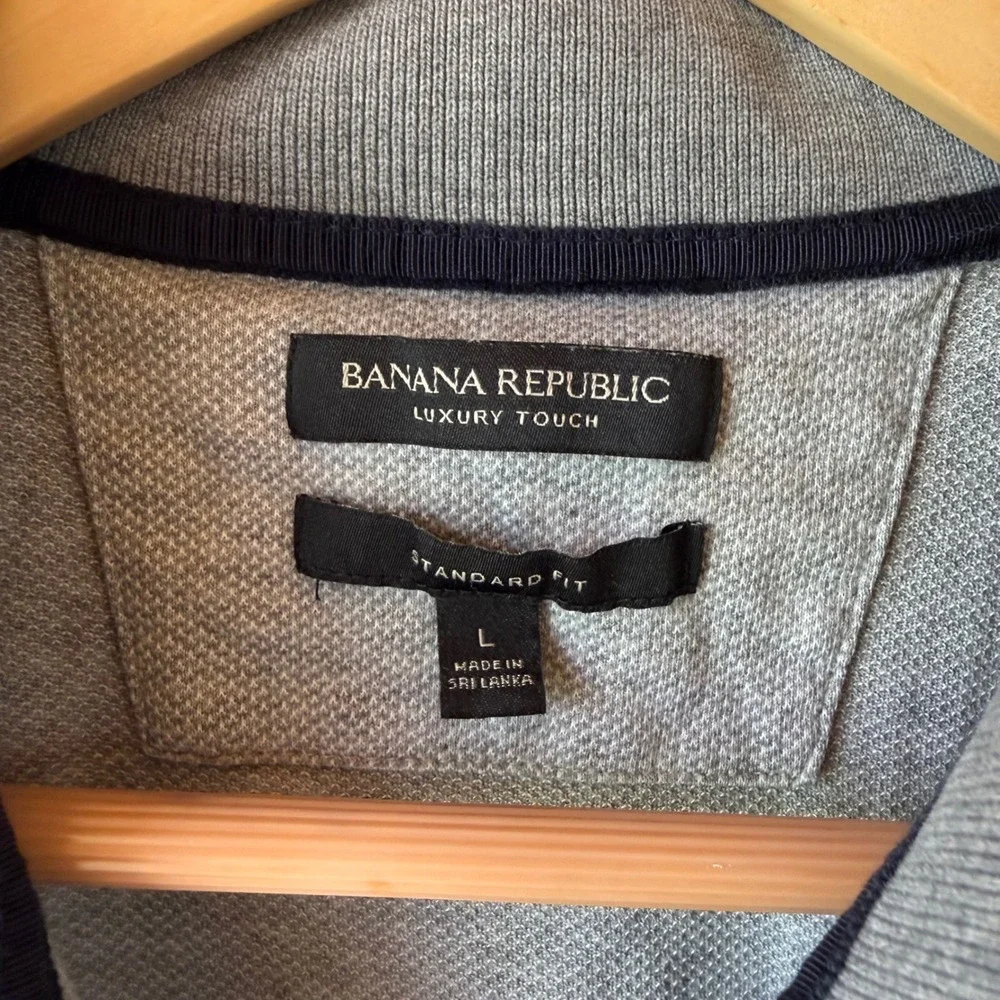 Banana Republic Polo Shirt Mens Large Gray Cotton Luxury Touch Pique S/S Top